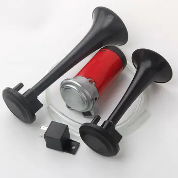 

Black New Car Truck Train Super Loud Dual Air Horn 12V 135 db Trumpet & Full Kit Motorcycle Parts Accessories