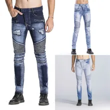 Высококачественные мужские модные потертые рваные обтягивающие джинсы, облегающие байкерские мото джинсы для байкеров эластичные джинсы в стиле хип-хоп панк