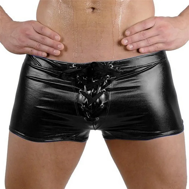 Mens Sexy Imitation Leather Boxer Underwear BeachWear Trunk Underpants Hot Sale Casual Herenondergoed Swimsuit #2J19 (4)