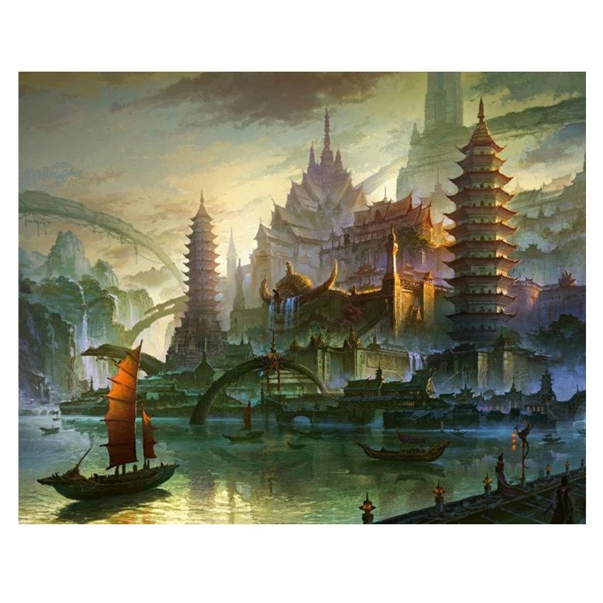 

RIHE Boat Diy Painting By Numbers Sunset Tower Oil Painting On Canvas Hand Painted Cuadros Decoracion Acrylic Paint Home Decor