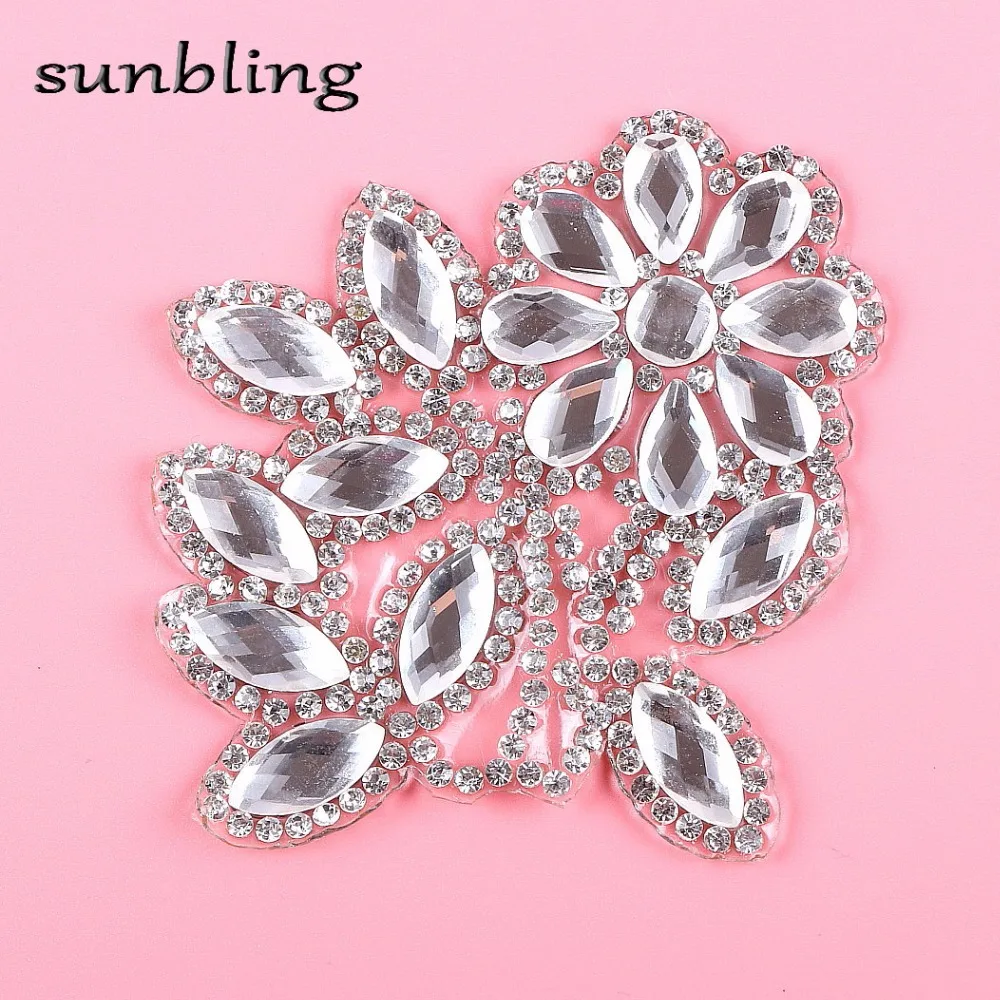 

new design Patches with DMC Class hotfix rhinestone Handmade Iron-on cloth T-shirt Jacket accessory clear flower DIY patch