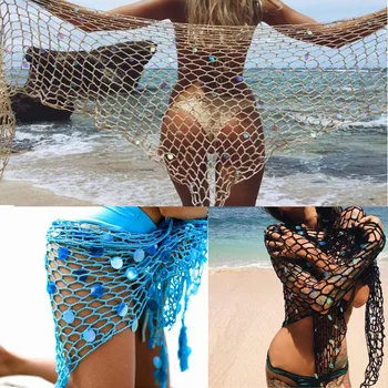 

Beach Dresses Robe Plage Bathing Suit Cover Ups Women Swimwear Wear Pareo For New Swimsuit Towels Sexy Nets Bright Scarf Shawl