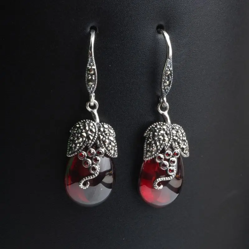 

Sterling Silver Restoring Ancient Ways Of Thai Silver Jewelry Garnet Grape Water Droplets Female Earrings Earrings
