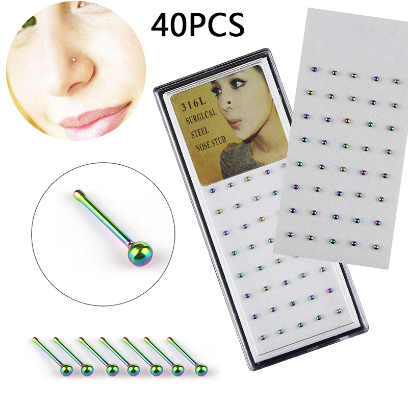 40Pcs Crystal Rhinestone Nose Ring Studs Fashion Stainless Steel Colorful Body Sexy Piercing Jewelry Hot Sale