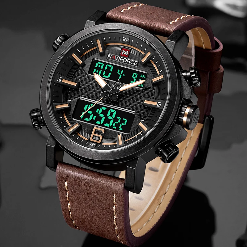 NAVIFORCE Лидирующий бренд Мужская Мода цифровой кварцевые наручные часы Открытый Военные Спортивные часы Водонепроницаемый часы Relogio Masculino