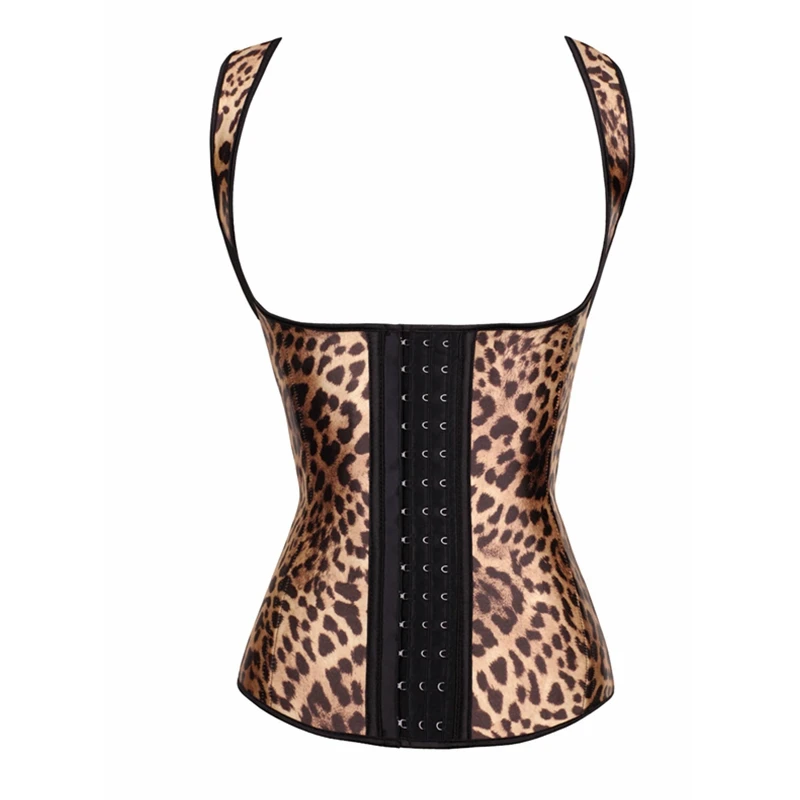 

Leopard Print Latex Waist Trainer Vest Front 3 Hook Closure Corset Women Waist Slimming Bustier Daily Outwear Corselet Underbust