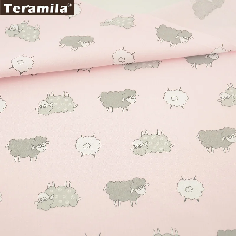 100% Cotton Fabric Twill Fat Quarter Home Textile Material Bed Sheet  Patchwork Cute Sheep Designs Sewing Tecido Pink Color  CM