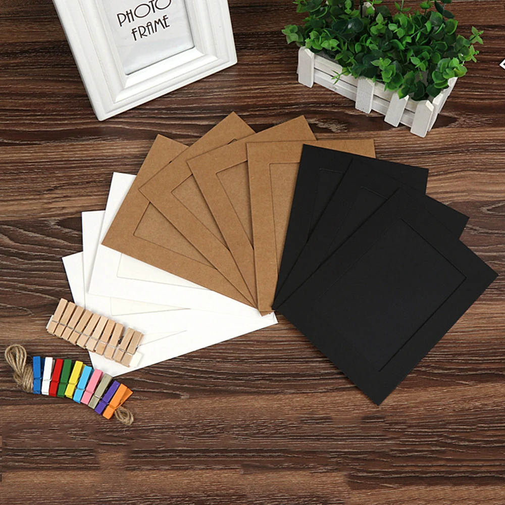 

Creative 10pcs Paper Picture Frames DIY Cardboard Photo Frame With Clips String Hanging Paper Photo Frame Supplies