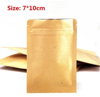 

100pcs/lot-7*10cm 13 Sizes Zipper Seal Kraft Paper Bag with Foil Coated Inner Powder Seasoning Sugar Tea Bags Food Packaging