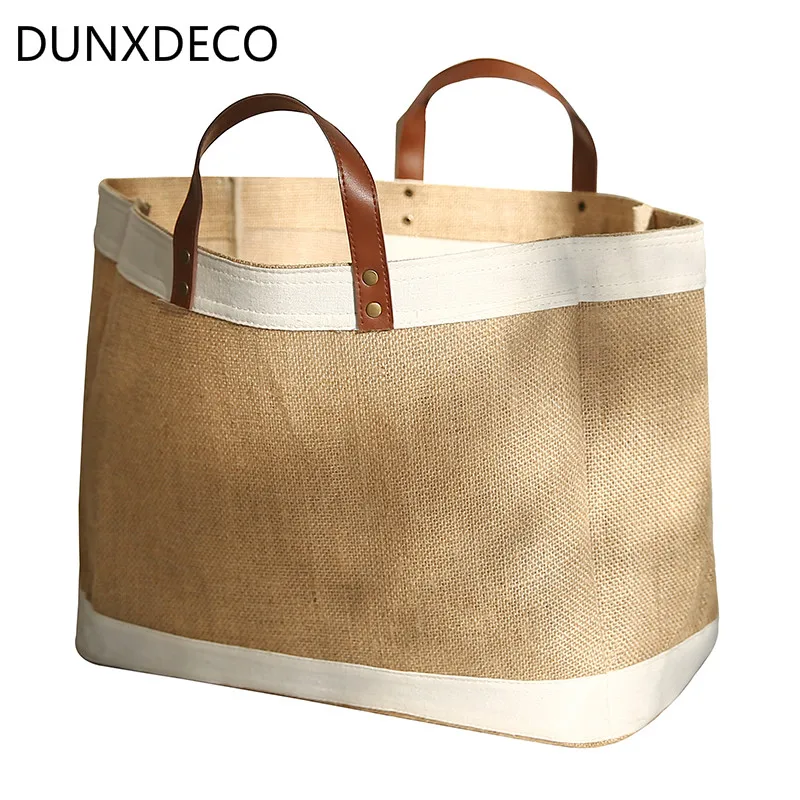 

DUNXDECO Home Office Storage Laundry Basket Cloth Book Fruit Vegetable Organiser Hand Bag Container Vintage Linen Room Deco