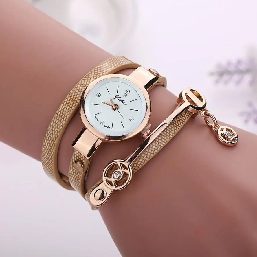 Модные роскошные женские наручные часы с кожаным ремешком, женские часы-браслет, повседневные кварцевые часы# D