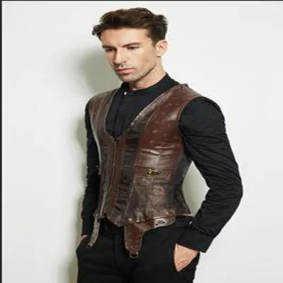 Стимпанк мужское винтажное приталенное пальто коричневые жилеты металлические заклепки украшения Топы аксессуар для рубашки для мужчин