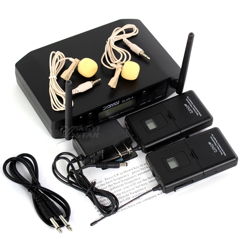 GLXD14 GLXD4 Professional Настоящее разнообразие двухканальный караоке UHF Беспроводной лацкальный лавальерный микрофон системы приемник передатчик