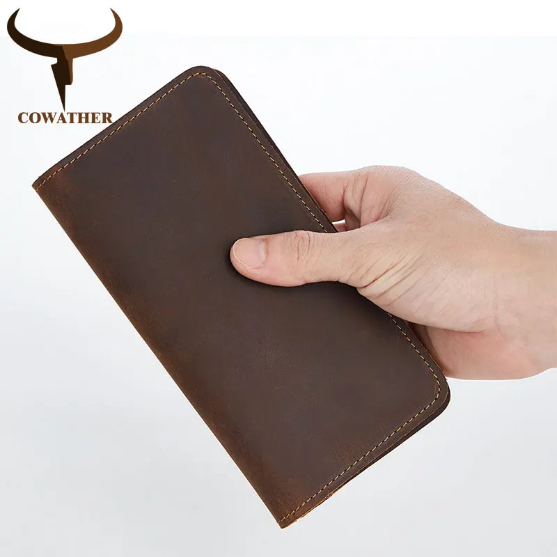 Ceny COWATHER 100% top cow prawdziwej skóry skóra crazy horse portfel męski 2019 w dłuższym stylu wysokiej jakości mężczyzna torebka Q2043 darmowa wysyłka