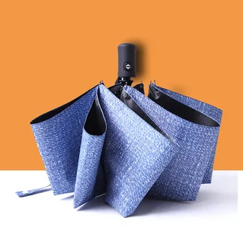 

Korean Style Automatic Umbrella Three Folding Black Coating Anti UV Sunny and Rainy Windproof Parasol Women Business Umbrella