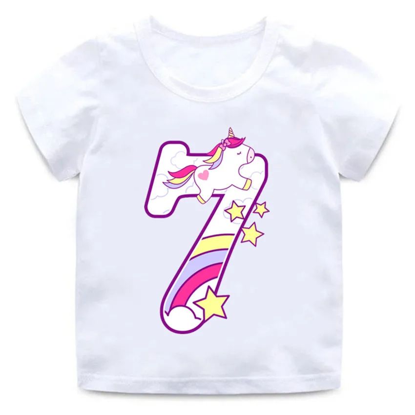 Симпатичная футболка с изображением единорога для дня рождения на заказ для детей от 1 до 9 лет детские летние топы для маленьких мальчиков и девочек, футболка для дня рождения
