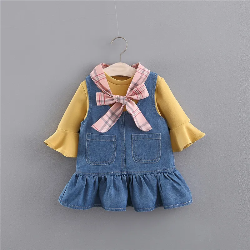 

Baby boy Clothes 2019 New Spring Solid Color Denim Tank Dress +T-Shirt Shirt Top 2PCS Newborn Baby Girl Clothes Kids Bebes Suits