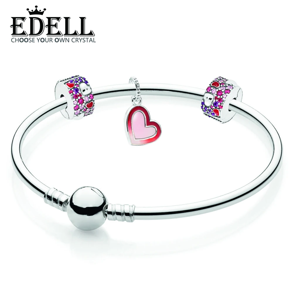 

EDELL 100% 925 Sterling Silver B801094 Shape of My Heart Bangle Gift Set2019 Valentine's Day Gift High Quality Jewelry Making