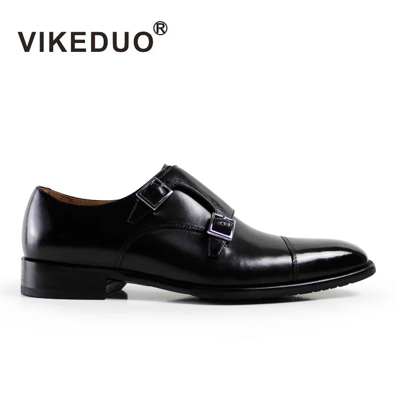 

VIKEDUO High-grade hand-made brush color black leather shoes, men's shoes