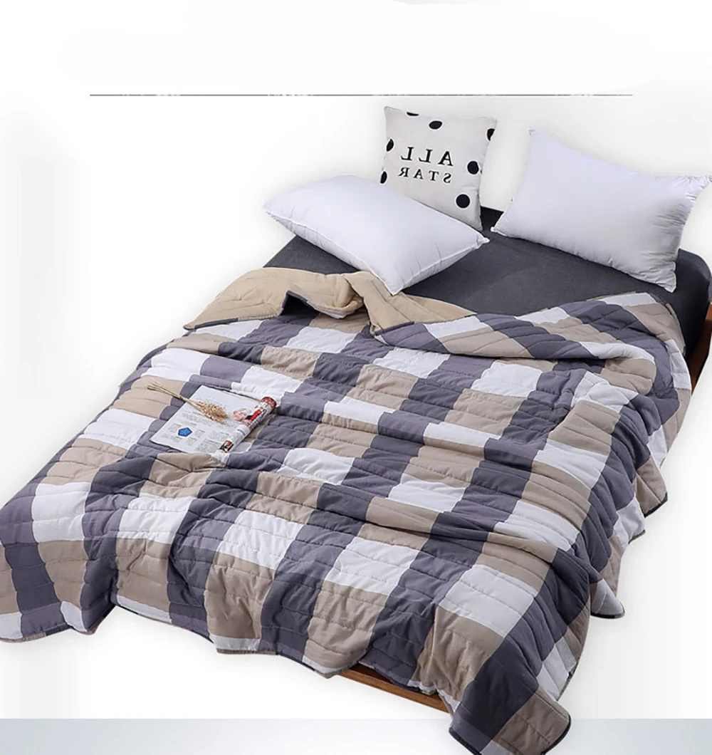 Summer Cotton Blend Quilt Quilted Soft Breathable Air Condition Quilts Blanket Thin Stripe Plaid Comfortfer Bed Cover Bedding