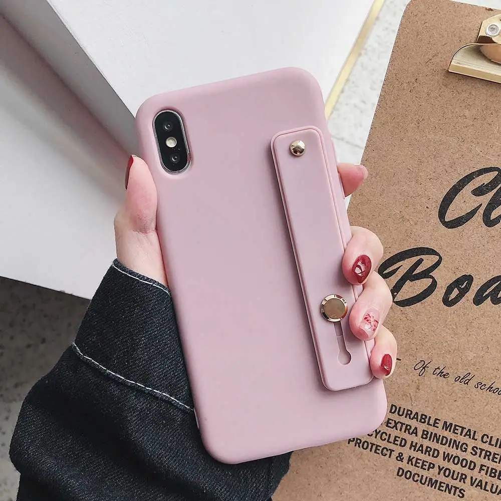 Boucho ремешок на запястье чехол для телефона для iPhone 11 Pro Max 8 7 6 6s Plus X XR XS Max Мягкий ТПУ чехол карамельный цвет крышка с браслетом - Цвет: purple