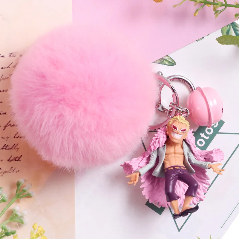 

Rabbit Fur Bulb Key Ring ONE PIECE Doflamingo and Edward Newgate and Shanks Cute Key Chain Figure Toys Lovely Gifts For Girls