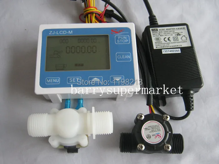 

Water Flow Meter flowmeter hall flow sensor indicator Counter LCD display+ Flow Sensor + Solenoid valve +Power Adapter DN15 G1/2