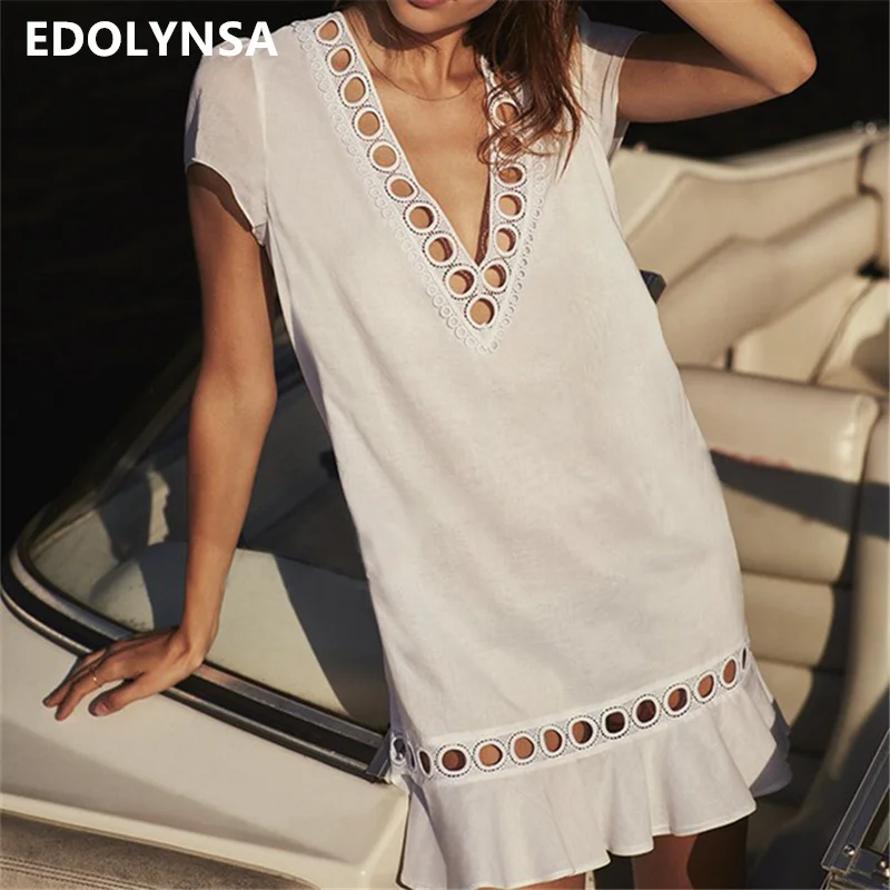 

Greek Style Cotton Tunics for Beach Women Swimsuit Cover up Swimwear Cover up Beachwear Pareo Beach Dress Saida de Praia #Q564