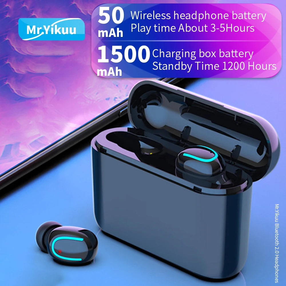 Настоящие Беспроводные стереонаушники Bluetooth 5,0 наушники мини-наушники ручной работы с зарядным устройством 1500 мАч для iPhone Xiaomi sony