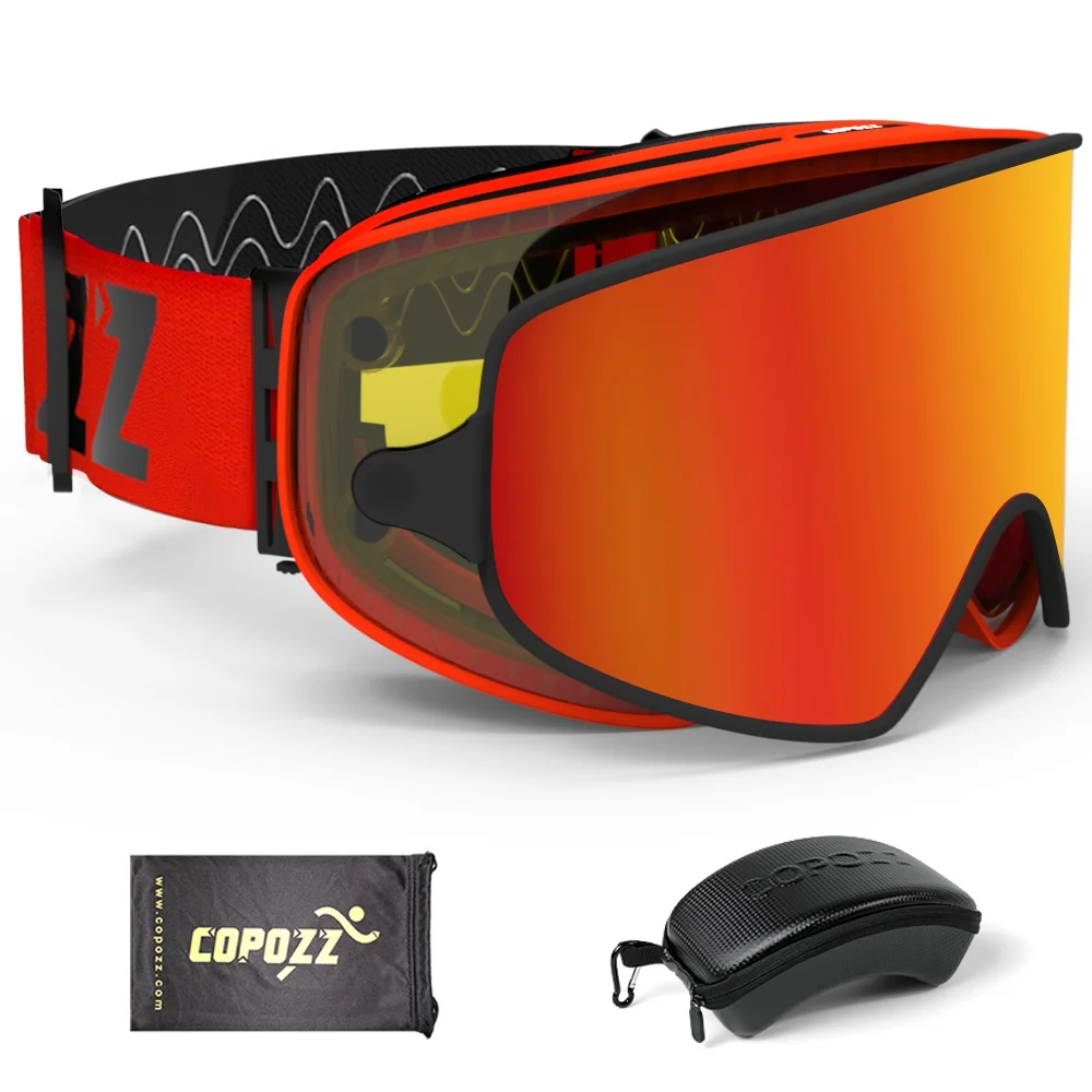 COPOZZ магнитные 2 в 1 лыжные очки с Чехол 2 линзы для ночного катания Лыжная Маска Анти-Туман UV400 сноуборд очки для мужчин и женщин - Цвет: Red lens