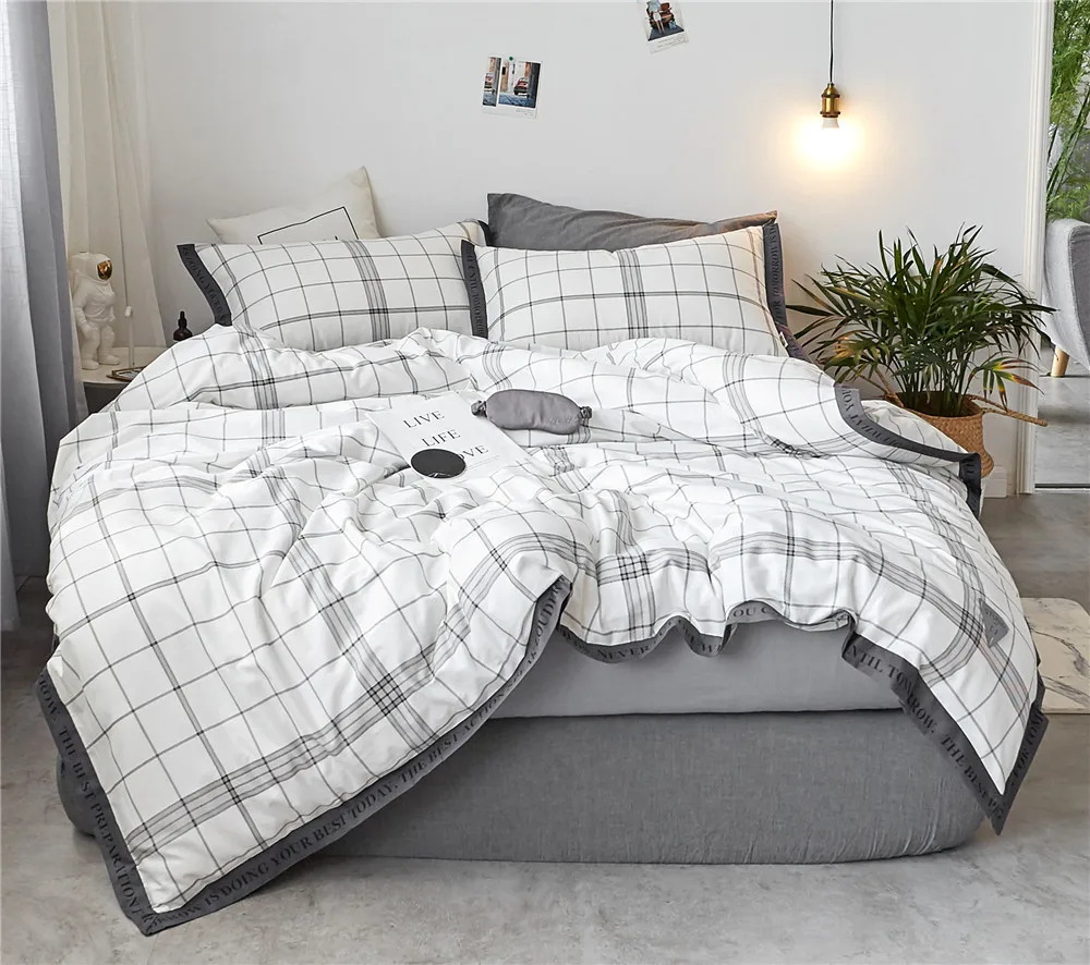 

M1904013 New Nordic Style Cotton 40 Printed Ribbons Four Sets of Simple Alphabet Bedding full size bed set
