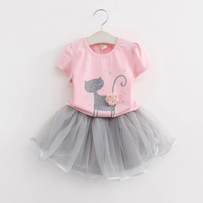 

BibiCola Summer Girls Clothing Sets Cartoon Printed T-Shirts+ Dress 2Pcs baby Girls Clothes Sets Tracksuit for girls Sport Dress