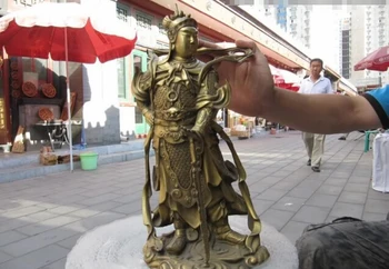 

USPS to USA S0417 17"Chinese Brass Copper refined Carved Wei Tuo God warrior Statue