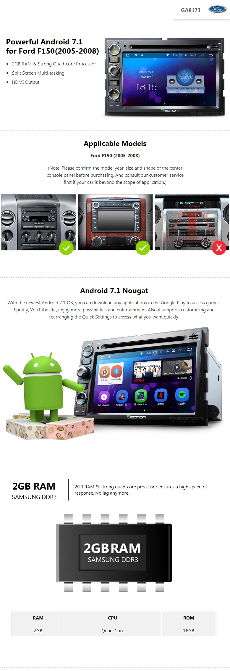 Perfect 7" Quad Core Android 7.1 Nougat OS Car DVD for Ford F150 2005-2008 with 2GB RAM 16GB ROM & Split Screen Multi-tasking Support 0 Perfect 7" Quad Core Android 7.1 Nougat OS Car DVD for Ford F150 2005-2008 with 2GB RAM 16GB ROM & Split Screen Multi-tasking Support 0