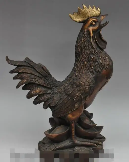 7"Chinese Pure Silver Carving Money Wealth Yuanbao Chicken Animal Statue Antique 7"Chinese Pure Silver Carving Money Wealth Yuanbao Chicken Animal Statue Antique