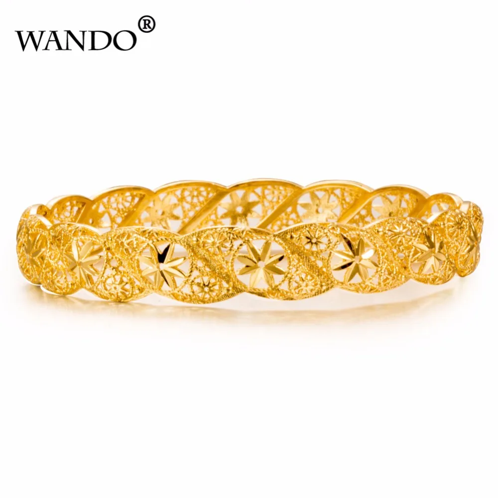 

WANDO 1pcs Women flower Gold Color Bangles Wedding Party Dubai Gold Jewelry Ethiopian Accessories B12