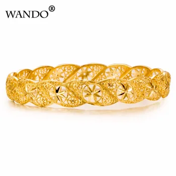 

WANDO 1pcs Women flower Gold Color Bangles Wedding Party Dubai Gold Jewelry Ethiopian Accessories B12
