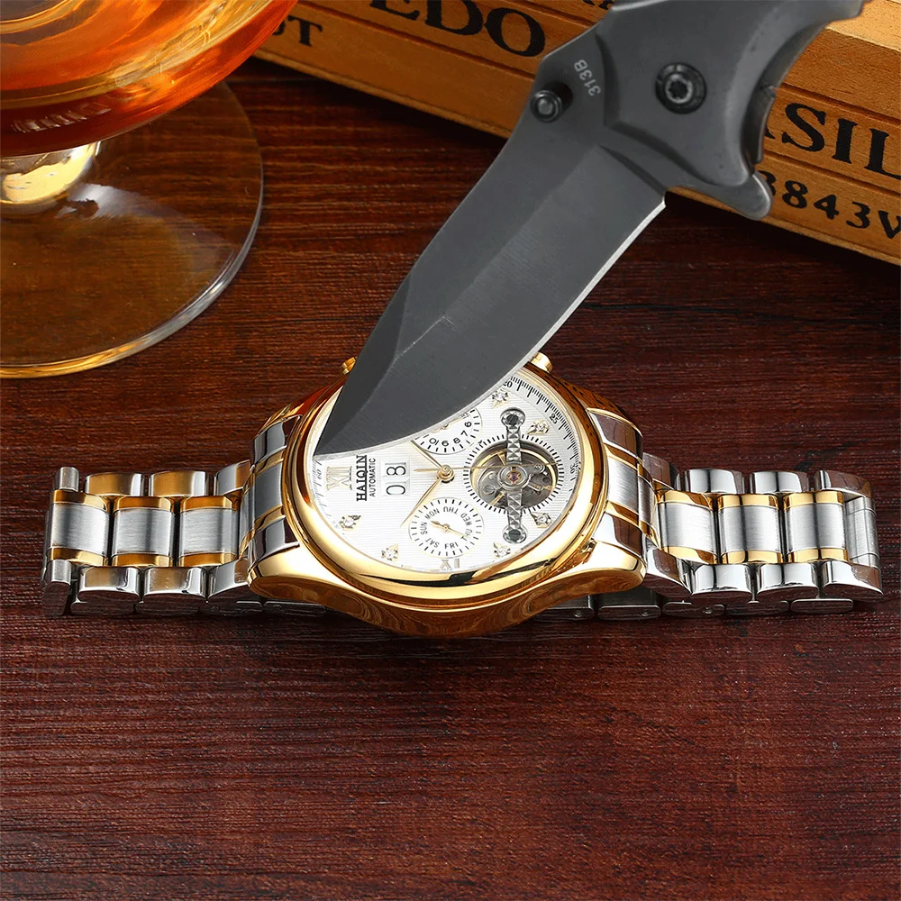 HAIQIN автоматические механические часы для мужчин бизнес нержавеющая сталь наручные часы роскошные часы водонепроницаемые часы с календарем Relojes Hombre