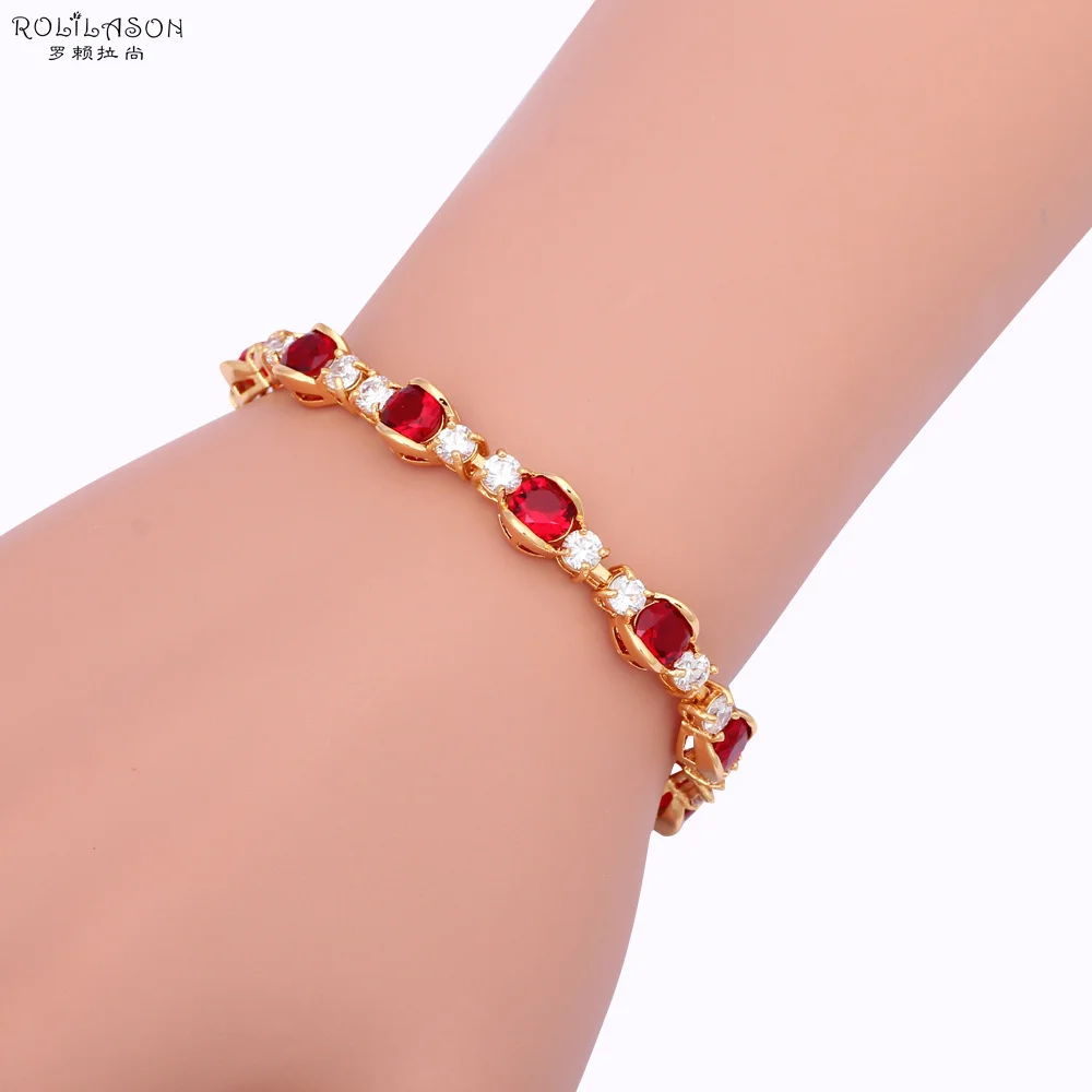 

ROLILASON Elegant red zircon Jewelry Wonderful Style golden Charm Bracelets Health Nickel Lead free Fashion jewelry TBS987