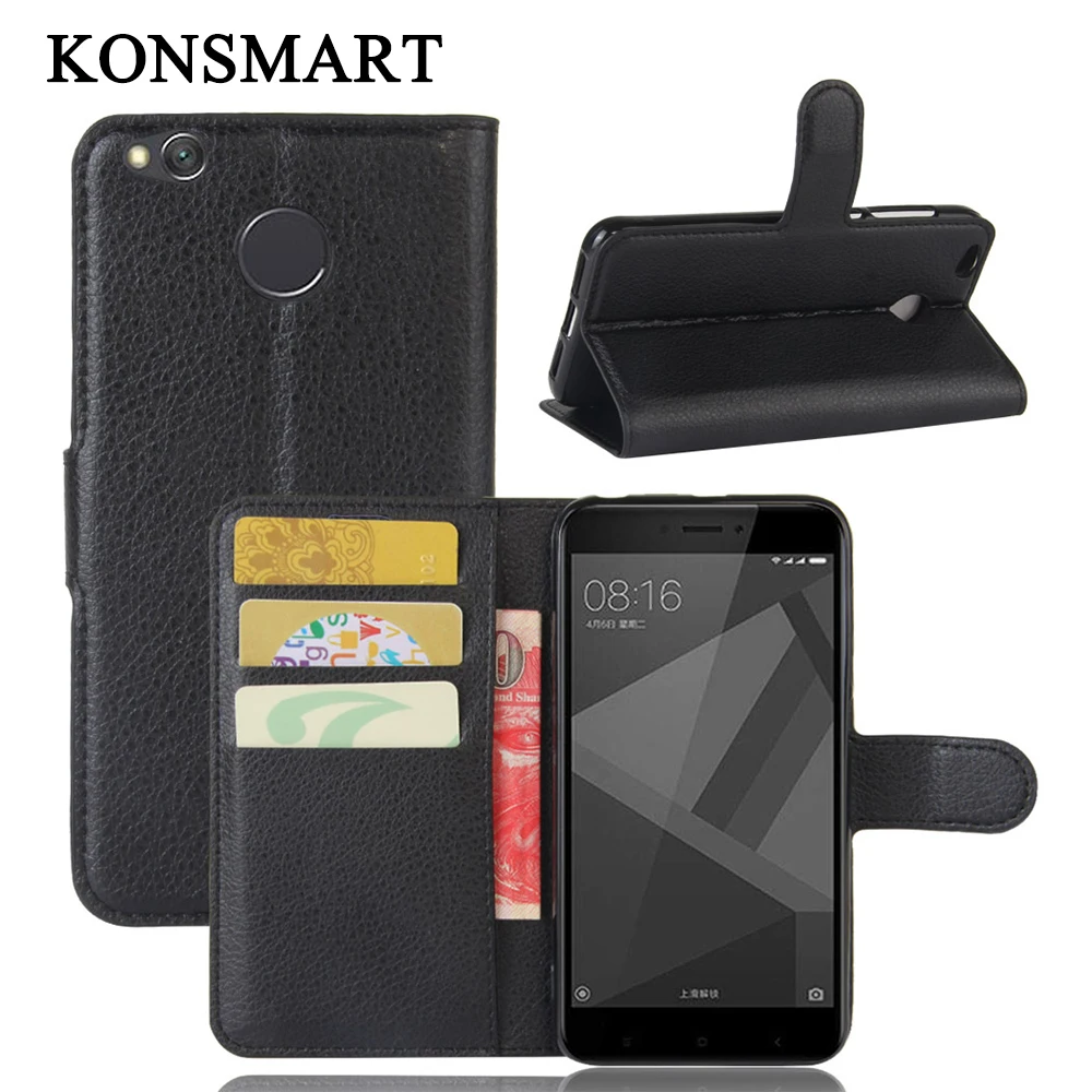 

KONSMART Luxury Cover For Xiaomi Redmi 4X Case 5.0 Inch Wallet Book Style Flip PU Leather Stand Card Holder Phone Case