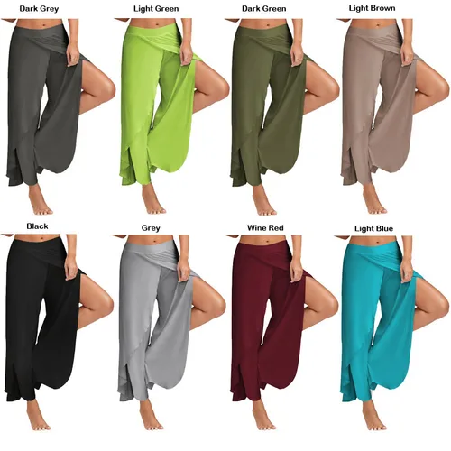 Wide Leg Pants Women Capris Solid Loose 체조 복 피트니스 춤 입는 게 분할 바지 Plus Size 하렘 요가 Pants Elastic 팔라인이 2