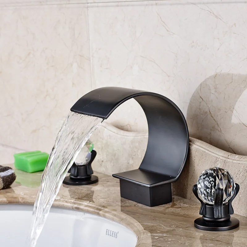 

Luxury Widespread Waterfall Bath Spout Basin Sink Faucet Two Handles Bathroom Mixer Tap Deck Mounted