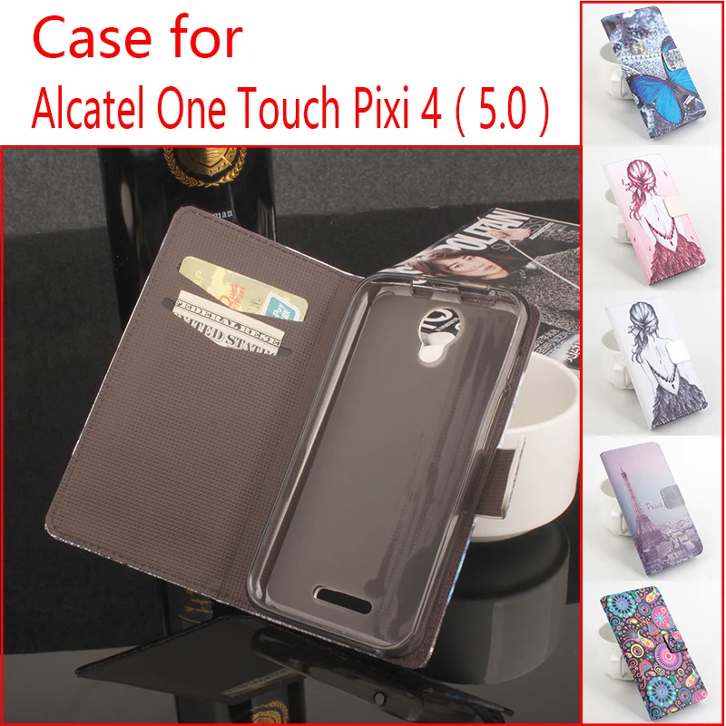 

For Alcatel One Touch Pixi 4 5.0 Phone Case Folio Flip Premium Pattern PU Leather Wallet Case Cover Factory Price