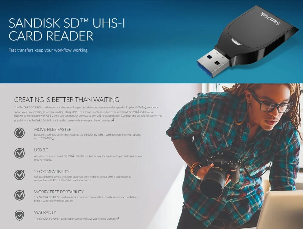 Sandisk SD UHS-I кард-ридер Imagemate UHS-I SDHC карты смарт устройство чтения карт памяти передачи Скорость до 170 МБ/с. SDXC карты читателя