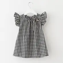 Helen115 Lovely Kids Baby Girls Summer Black And White Plaid Petal Sleeve Dresses 2-7Years