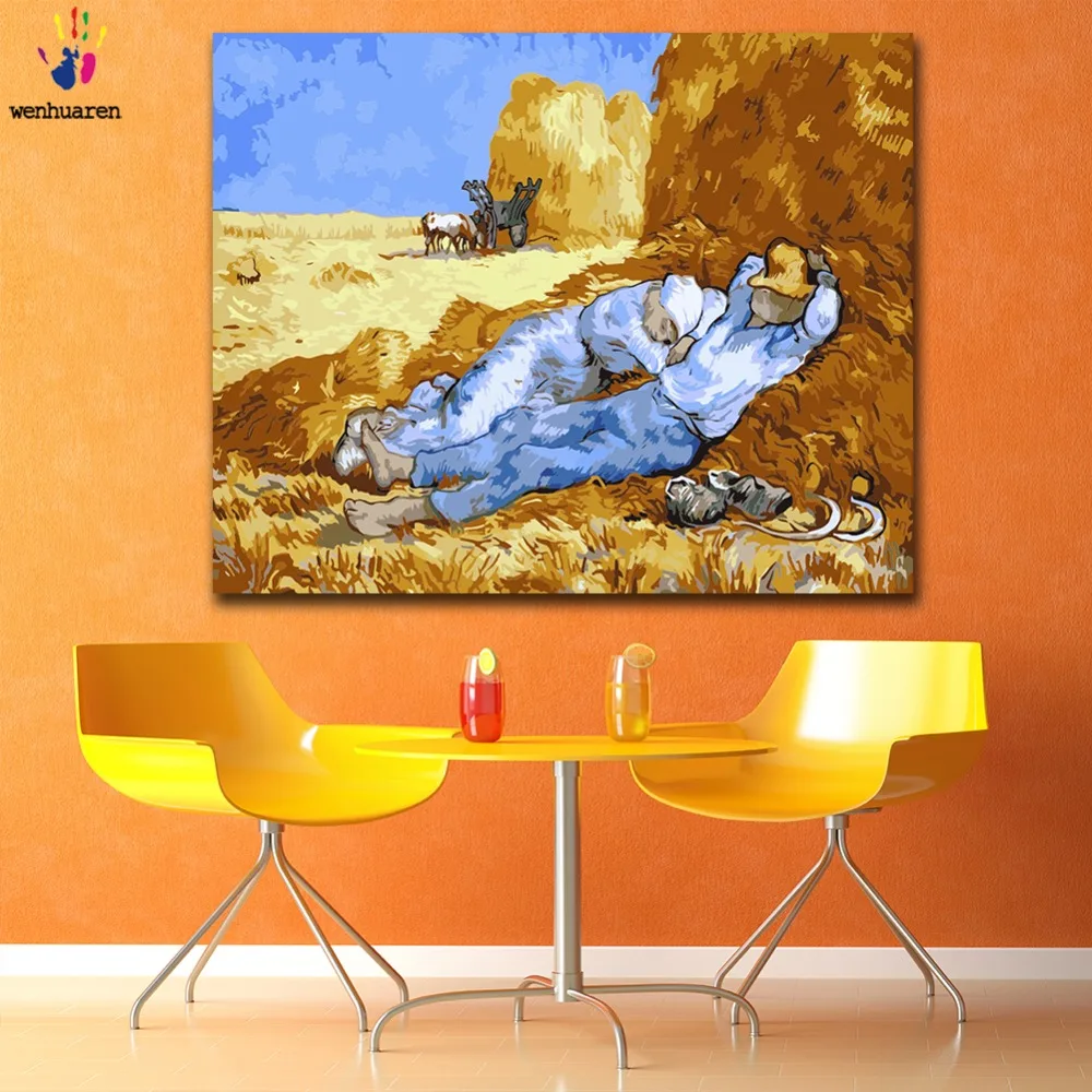 

DIY colorings pictures by numbers with colors Van Gogh lunch break picture drawing painting by numbers framed Home