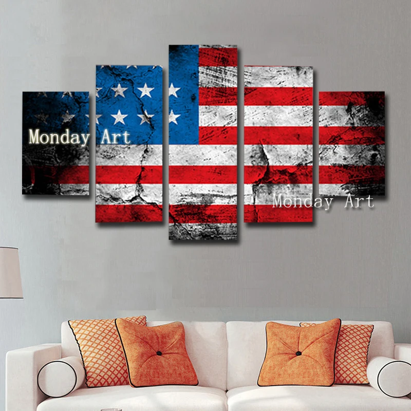 Aritist handmade canvas painting USA flag modern picture art wall