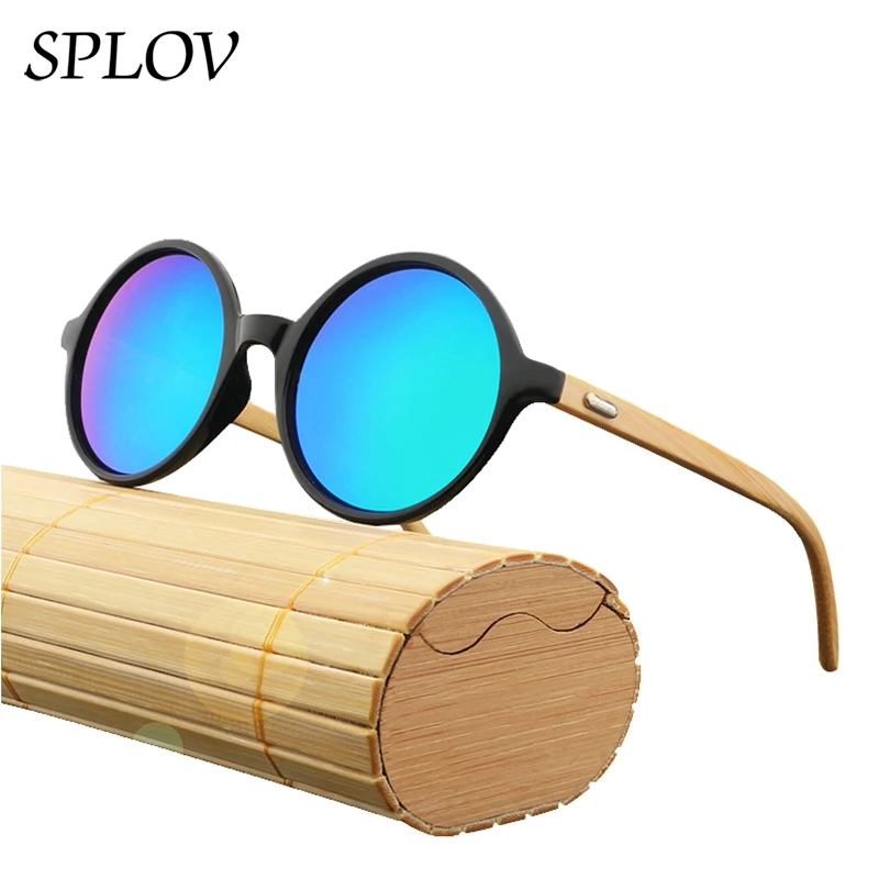 Новая натуральная бамбуковая дужка солнцезащитные очки для мужчин и женщин ретро круглые солнцезащитные очки в деревянной оправе покрытие стимпанк Модные оттенки мужские женские очки