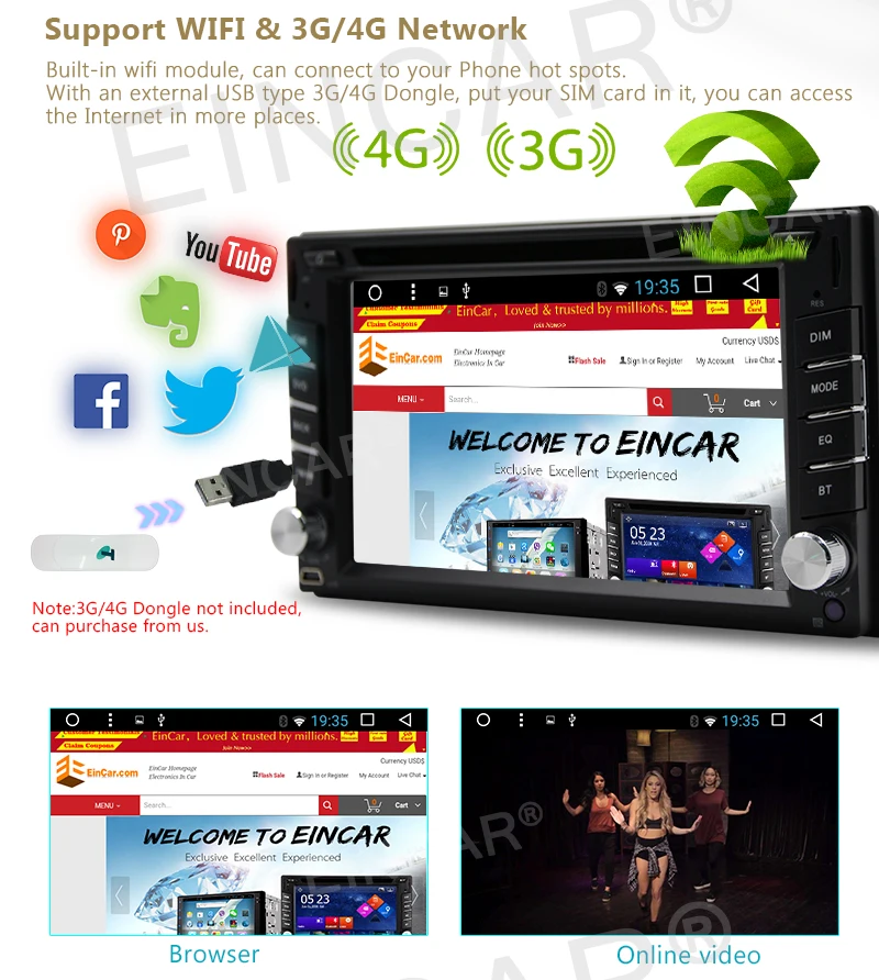 Excellent Double 2din GPS Car DVD Player Android6.0 Stereo Capacitive screen GPS Navigation Head Unit support 4G OBD USB/SD Phone Link SWC 5