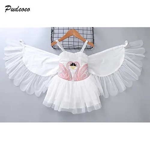 

2019 Brand Princess Baby Girls Dress Toddler Kids Swan 3D Wings Sleeve Party Pageant Wedding Birthday Gown Prom Tulle Dress 2-8Y